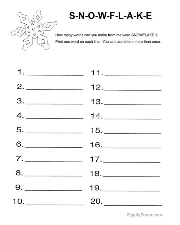 Snowflake Word Activity Worksheet