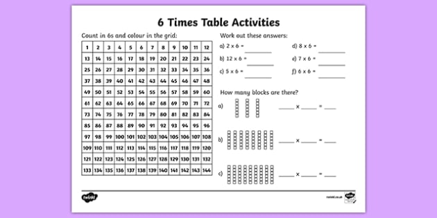 6 Times Tables  Ks2 Worksheet Activity