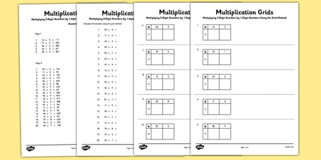 Grid Method Multiplication Worksheet Pack