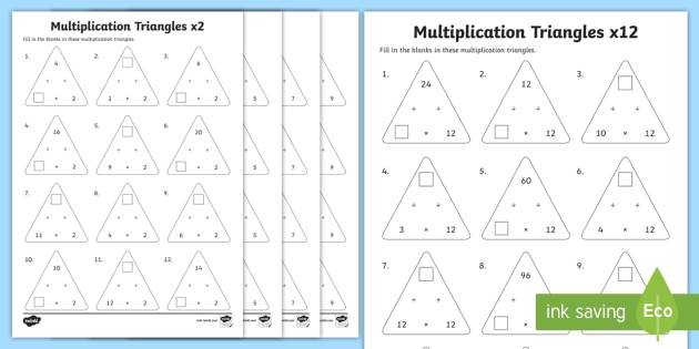 Multiplication Triangles  2 To 12 Times Tables Worksheets