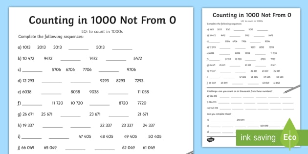 Counting In 1000 Not From 0 Worksheet