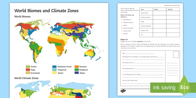World Biomes And Climate Zones  Map Worksheet   Worksheet