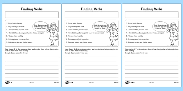 Finding Verbs Worksheet   Worksheet