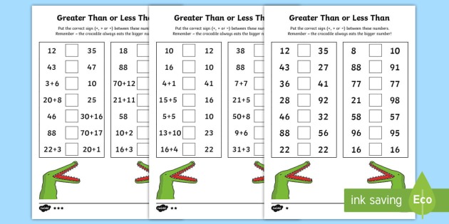 Lower Ability Greater Than And Less Than Worksheets