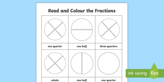 Fractions Year 1  Read And Colour Worksheet