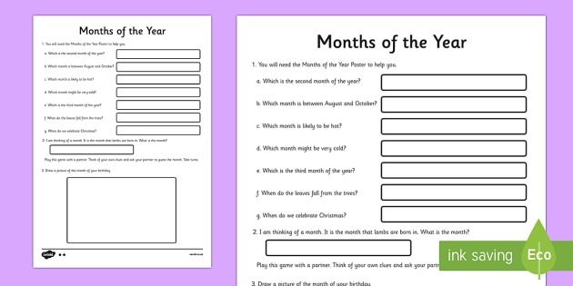 Months Of The Year Worksheet   Worksheet