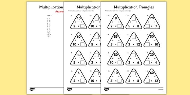 Multiplication Triangles Worksheet   Worksheet 2, 5 And 10 Times