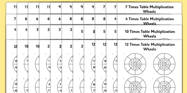 2 To 12 Times Table Multiplication Wheels Bumper Worksheet