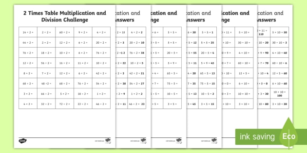 2, 5 And 10 Times Table Multiplication And Division Challenge