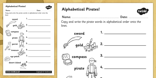 Pirate Alphabet Ordering Worksheet