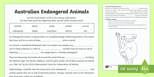 Endangered Australian Animals Differentiated Worksheet   Worksheets