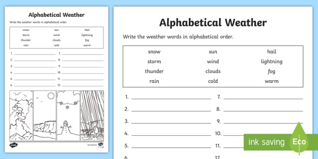 Weather Alphabet Ordering Worksheet