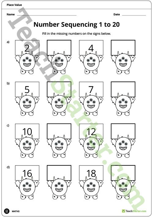 Number Sequencing 1 To 20