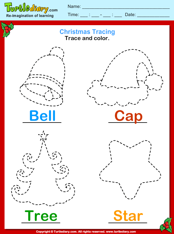 Trace And Color Christmas Vocabulary Worksheet