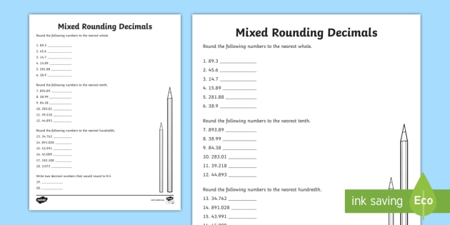 Rounding Decimals Mixed Worksheet   Worksheet