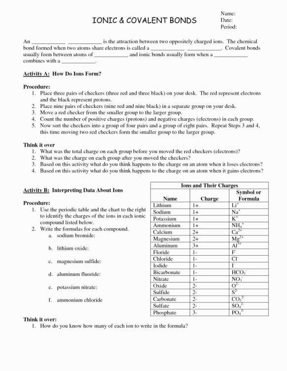 Worksheet Chemical Bonding Ionic And Covalent