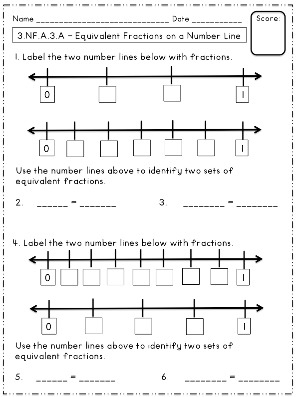 Free Equivalent Fractions On A Number Line