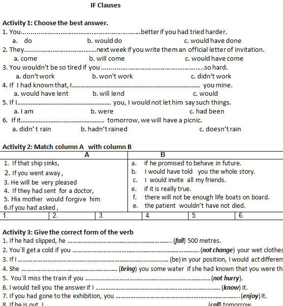 If Clauses Worksheet