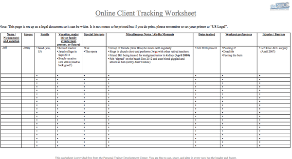 Personal Trainer Client Tracking Spreadsheet [download]