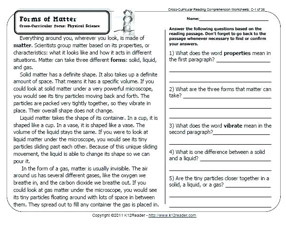 6th Grade English Worksheets Grade Reading Comprehension