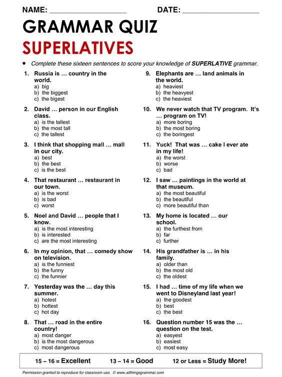 Grammar Quiz Superlatives