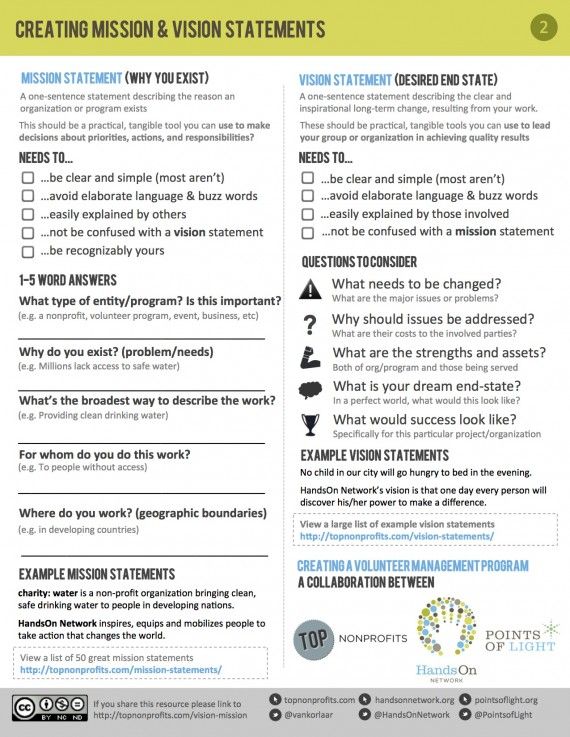 Free Worksheet To Help Nonprofits Develop A Mission And Vision