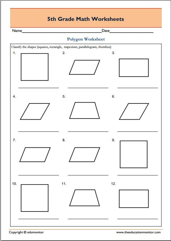 5th Grade Geometry Math Worksheets