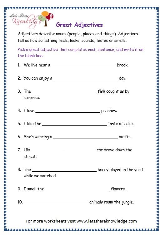 Page 10 Adjectives Worksheet