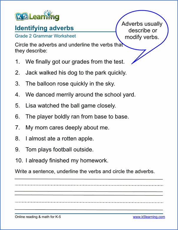 Adverb Worksheets For Elementary School