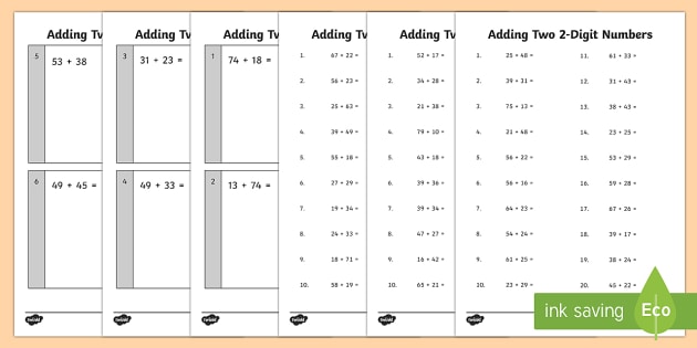 Adding Two 2 Digit Numbers Practice Worksheet   Worksheets