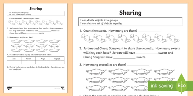 I Can Divide Objects Into Equal Groups Worksheet   Worksheet