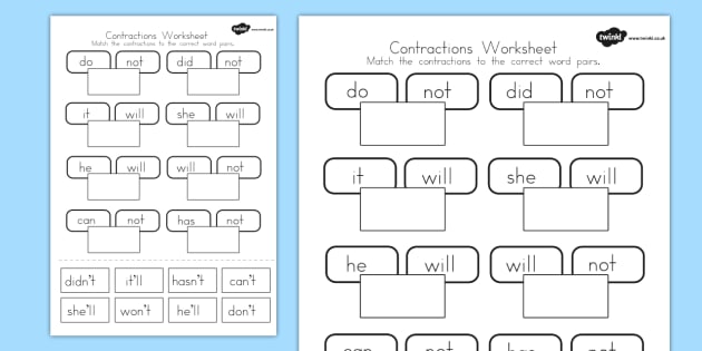 Contractions Worksheet