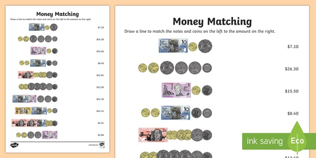 Australia Money Matching Worksheet