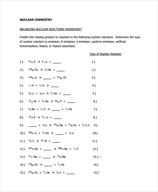 Sample Balancing Equations Worksheet Templates