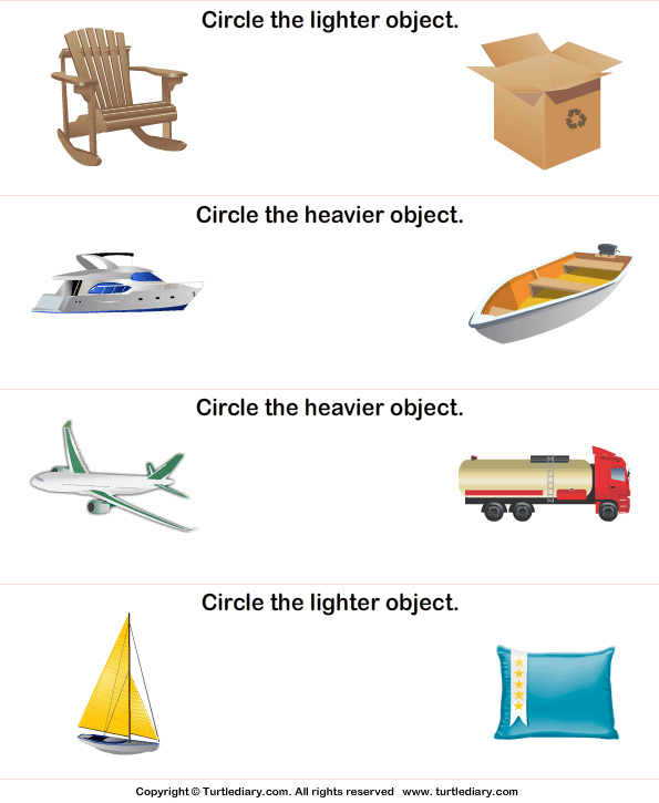 Comparing Weight Heavy Or Light Worksheet