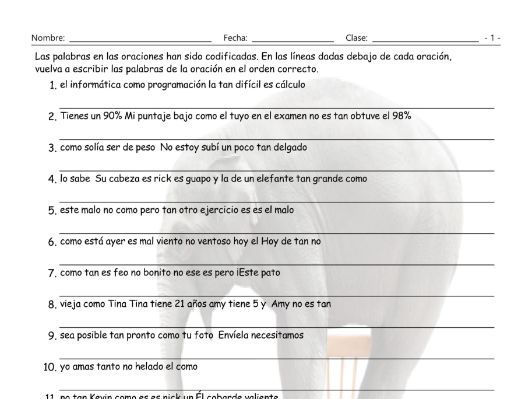 Comparisons With As + As Spanish Scrambled Sentences