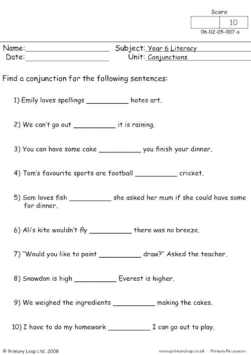 Conjunctions Worksheets 5th Grade Conjunction For 7 With Answers