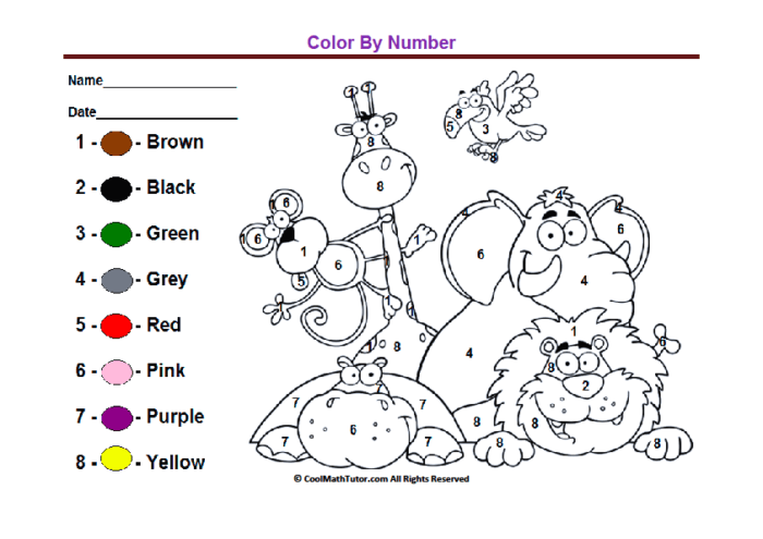 Color By Number Grid Worksheets With Color By Number Worksheets
