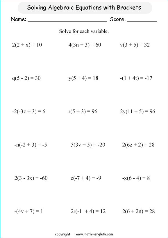 Solve These Algebra Equation Containing Brackets  Use The Bodmas
