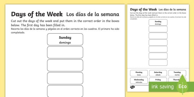 Days Of The Week Cut And Stick Worksheet   Worksheet English Spanish