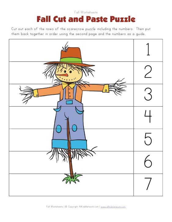 Fall Themed Cut And Paste Puzzle Worksheet
