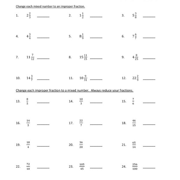 Fifth Grade Improper Fractions And Mixed Numbers Worksheet 06