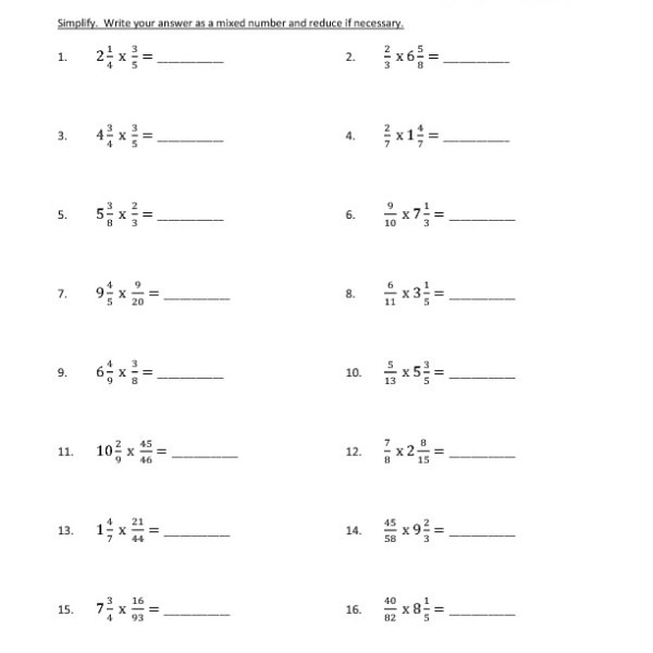 Fifth Grade Multiplying Fractions Worksheet 15 â One Page Worksheets
