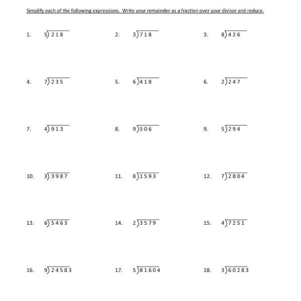 Fifth Grade Dividing With Remainders Worksheet 05 â One Page