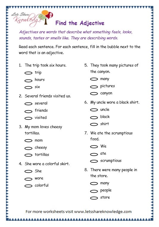Grade 3 Grammar Topic 4  Adjectives Worksheets
