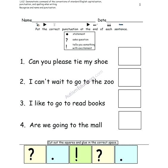 Kindergarten Punctuation Worksheets Kindergarten Punctuation