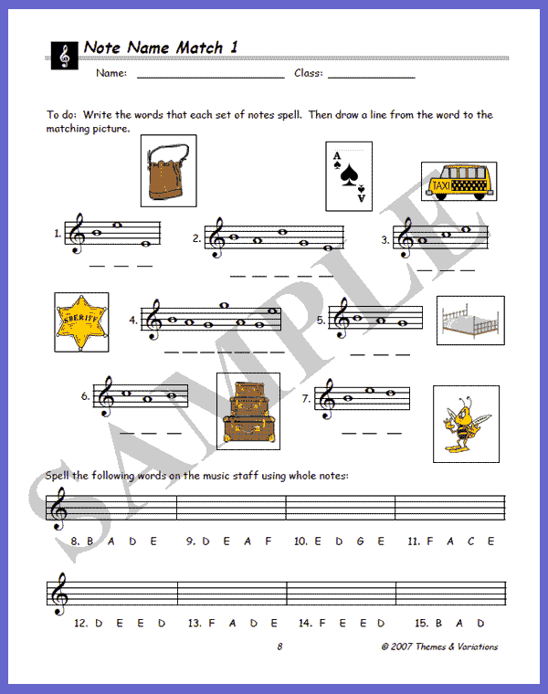 Note Name Match  Worksheet For Practicing The Names Of Notes In