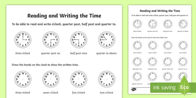 Reading And Writing The Time Worksheet   Worksheet