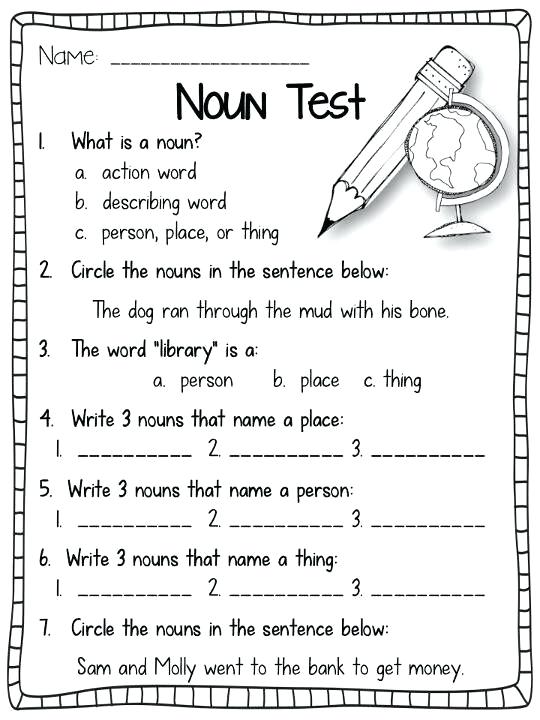 Nouns Test For Graders Goes Over Various Types Of Nouns Free