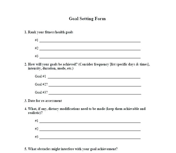 Personal Fitness Goals Worksheets For Elementary Students